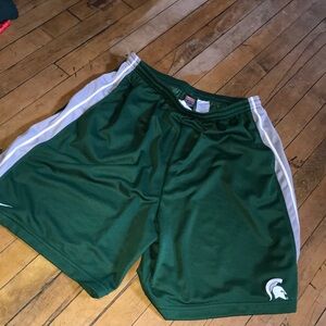 Michigan State Spartans Nike Green Athletic Shorts with White Side Stripes